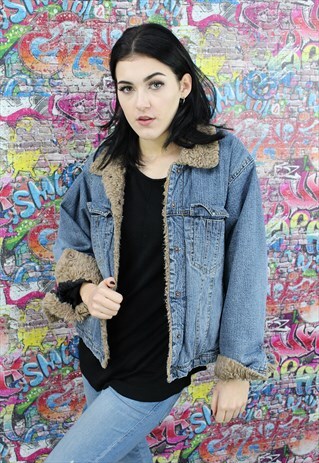 WRANGLER 80S SHERPA FLEECE LINED VINTAGE DENIM JACKET.