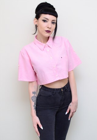 00'S RETRO PINK REWORKED CROPPED TOMMY HILFIGER SHIRT