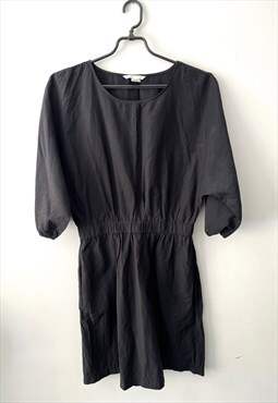 Black Minimal Basic Solid Blouson Casual Dress S