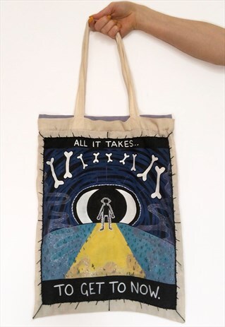 ALL IT TAKES UPCYCLED AND HANDPAINTED TOTE BAG