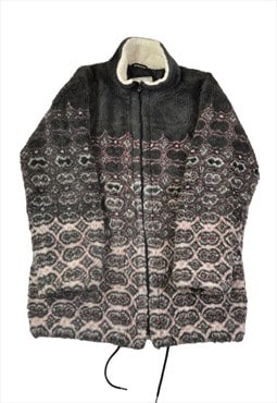 Vintage Fleece Jacket Retro Pattern Brown/Pink Ladies Medium