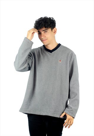 VINTAGE GREY V NECK FLEECE TOMMY HILFIGER SWEATSHIRT