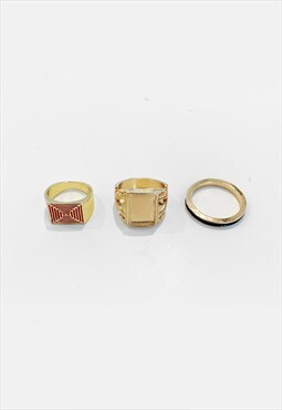 54 Floral 3 Pack Band Signet Rings - Gold/Red/Black