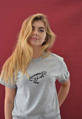 DINOSAUR EMBROIDERED GREY T-SHIRT