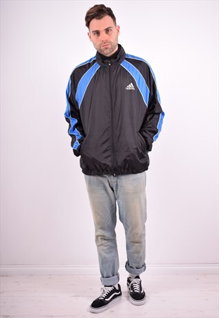 ADIDAS MENS VINTAGE TRACKSUIT TOP JACKET XL BLACK 90'S