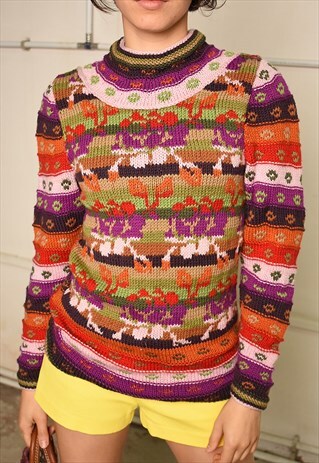 80'S RETRO FOLK PARIS CHIC FESTIVAL GARM KNIT JUMPER