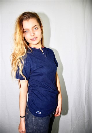 70'S VINTAGE NAVY BLUE LACOSTE BUTTONED TEE