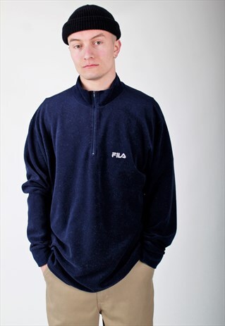 90S FILA 1/4 ZIP NAVY BLUE FLEECE SMALL LOGO SWEATSHIRT