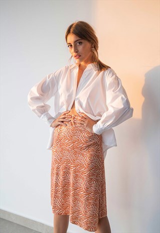 SATIN MIDI PRINTED SKIRT