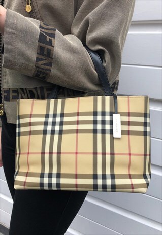 WOMENS BURBERRY HANDBAG BEIGE NOVA CHECK BAG PURSE