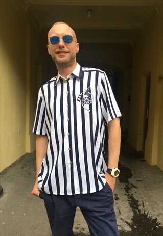VINTAGE 90' COOL CLASSIC SAILOR UNISEX STRIPED WHITE SHIRT