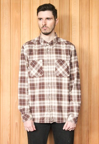 VINTAGE BROWN ADIDAS CHECKED FLANNEL SHIRT