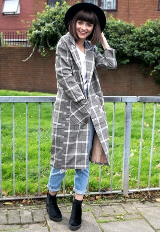 LONGLINE PLAID COAT