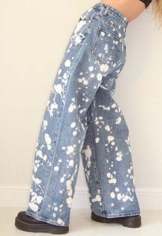 REWORKED DENIM Y2K BLEACHED HIGH WAIST WIDE LEG JEANS