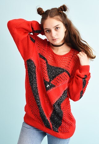 80'S RETRO SHIMMER MOMS BEADED KNIT JUMPER