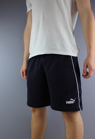 VINTAGE PUMA SHORTS IN NAVY WITH POCKETS AND EMBROIDERED LOG