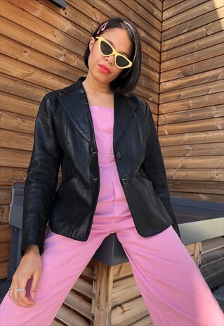 VINTAGE BLACK LEATHER BLAZER