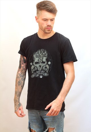 1990'S VINTAGE BLACK GRAPHIC SKULL T-SHIRT