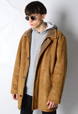 VINTAGE 90S CAMEL FAUX SUEDE WARM WINTER COAT