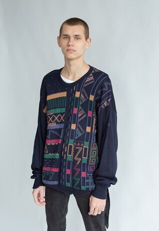 VINTAGE 80S FUNKY DADS JUMPER WITH ABSTRACT PATTERN