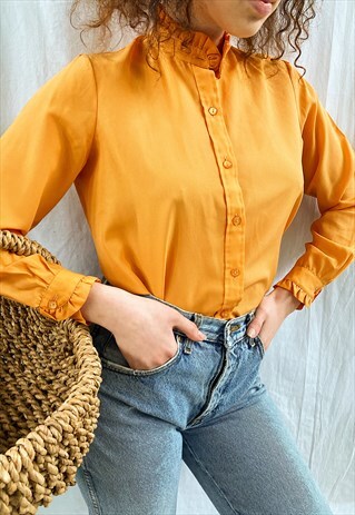 VINTAGE 70S NARANJA CITRUS HAUTE BOHEME RUFFLE BLOUSE TOP