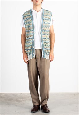 Men's College Azure Green Geometric Bans Gilet