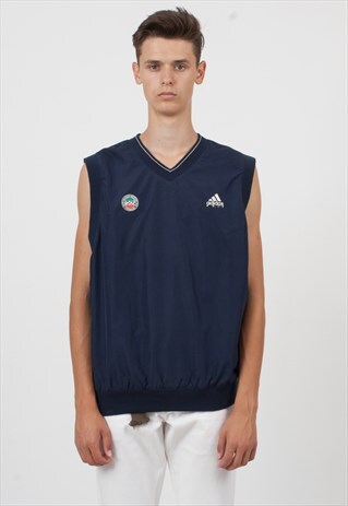VINTAGE NAVY ADIDAS LOGO CREW NECK TANK TOP