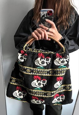 Boho Funny Home Birds Knitted Tote Shopping Market Bag 