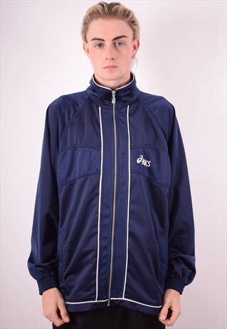 ASICS MENS VINTAGE TRACKSUIT TOP JACKET LARGE BLUE 90S