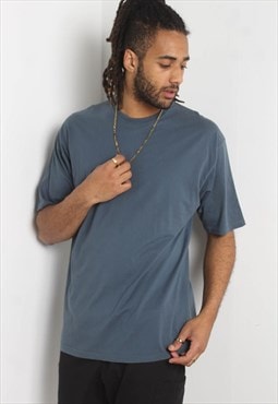 Vintage 90's Basics Heavyweight Crew Neck T-Shirt Blue