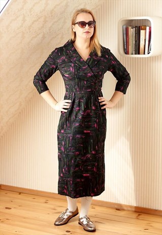 DARK GREEN AND PURPLE HANDMADE VINTAGE DRESS