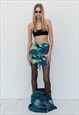 VINTAGE Y2K SEXY ABSTRACT PRINT RUCHED MINI SKIRT IN MULTI
