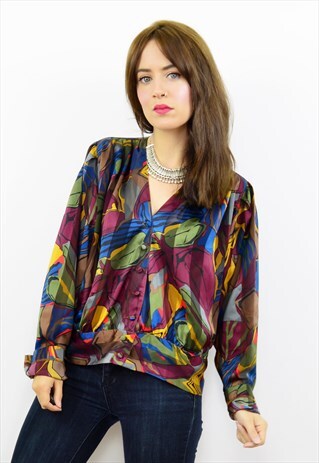 VINTAGE 90S DARK AUTUMN FLORAL CHIFFON BURNOUT BLOUSE