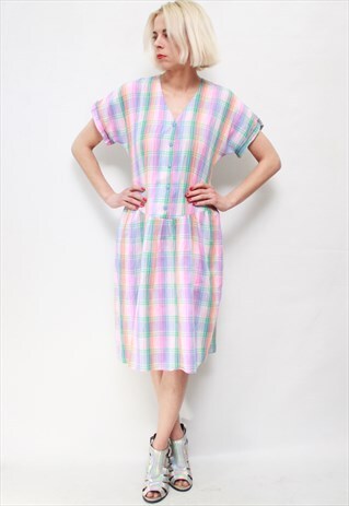 VINTAGE 80' BEAUTIFUL AMAZING MIDI COLORFUL CHECKED DRESS