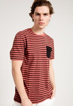 Stripe T-shirt in Red and Black with Chest Pocket Detail