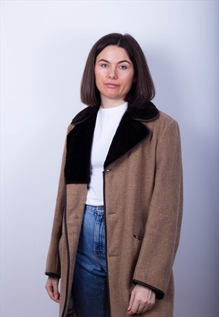 VINTAGE BEIGE WOOL BLEND JACKET WITH SUPER SOFT COLLAR