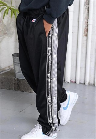 VINTAGE CHAMPION TAPE LOGO TRACK BOTTOMS BLACK