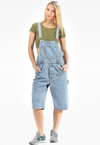 VINTAGE DENIM SHORT DUNGAREES WOMEN 90S GRUNGE