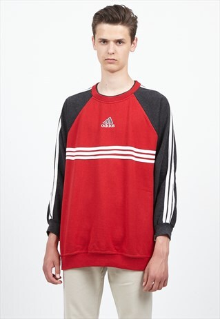 VINTAGE RED GREY ADIDAS CREW NECK PULLOVER SWEATSHIRT