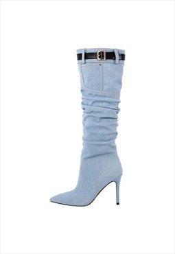 Denim Pointed Toe Stiletto Thigh Boots