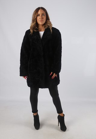 VINTAGE FAUX FUR COAT JACKET SHORT MID UK 20 3XL (H4H)