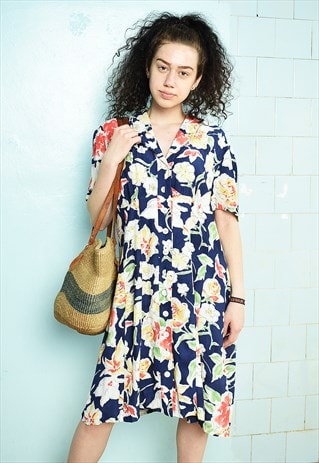 VINTAGE 90S MINIMALIST FLORAL FESTIVAL BOHO CHIC MIDI DRESS