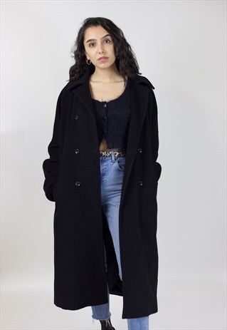 VINTAGE 90'S BLACK WOOL LONG COAT