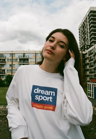 WHITE LONG SLEEVED T-SHIRT WITH PRINTED DREAM SPORT DESIGN