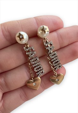 Dior earrings jadior gold tone diamante heart drop tribales