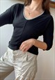 VINTAGE 90S DANIEL HECHTER V-NECK BLOUSE TOP LYCRA