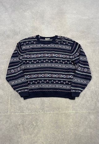 VINTAGE KNITTED JUMPER ABSTRACT PATTERNED SWEATER