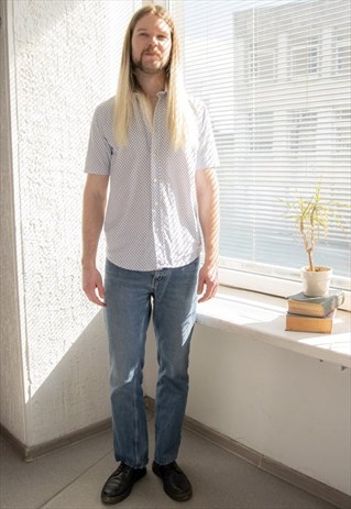 Vintage White Patterned Short Sleeved Shirt