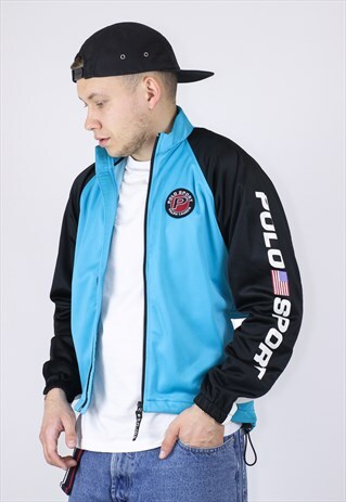VINTAGE MENS POLO SPORT BIG LOGO TRACK TOP RUNNING JACKET