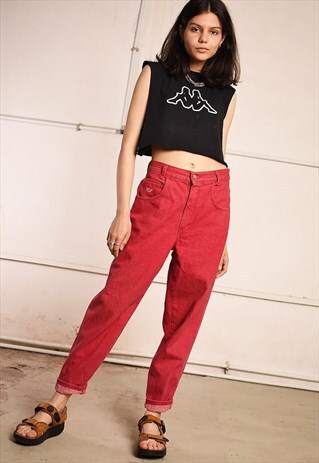 90'S RETRO RASPBERRY HIGHWAISTED FESTIVAL DENIM JEANS